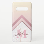 Girly Rose Gold Monogram Geometric Marble Samsung Galaxy Case<br><div class="desc">This beautiful Samsung Galaxy case features an elegant stylish design with a monogram in pink on geometric marble and rose gold frame and a pink ombre background.</div>