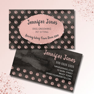 Girly Rose Gold Paw Prints Dog Grooming  Business Card