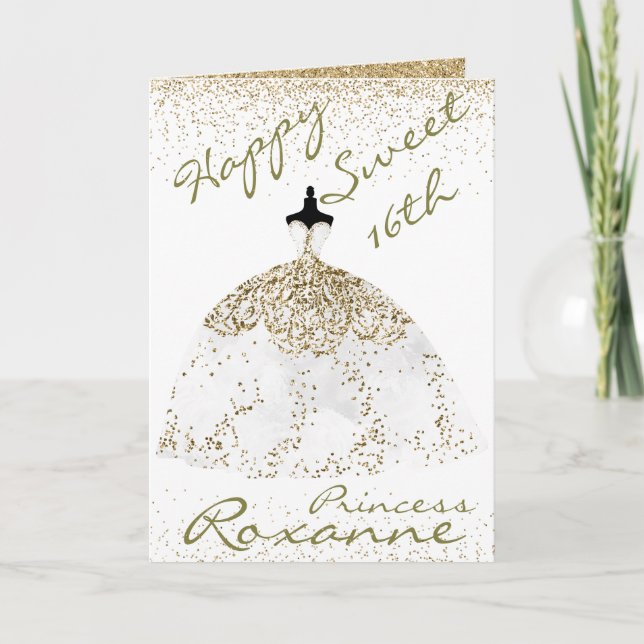 Girly Rose Gold Personalised Sweet 16th Birthday C Card (Front)