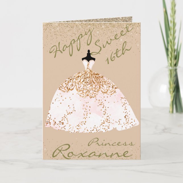 Girly Rose Gold Personalised Sweet 16th Birthday Card (Front)