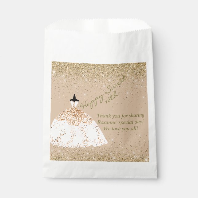 Girly Rose Gold Personalised Sweet 16th Birthday Favour Bags (Front)