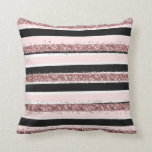 Girly Rose Gold Pink Black Glitter Stripes Pattern Cushion<br><div class="desc">This elegant, modern, and girly pattern is perfect for the trendy and stylish fashionista. It features a faux printed rose gold scatter glitter stripes pattern alongside blush pink and black stripes on top of a simple white background. It's glamourous, luxury, and pretty. ***IMPORTANT DESIGN NOTE: For any custom design request...</div>