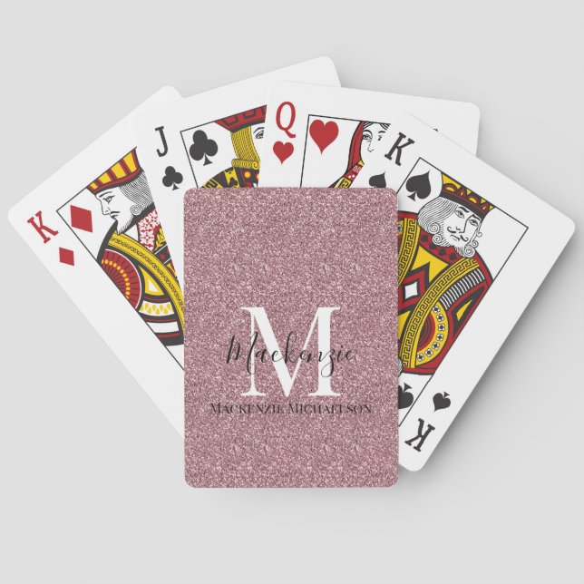 Girly Rose Gold Pink Glitter Monogram Name  Playing Cards (Back)