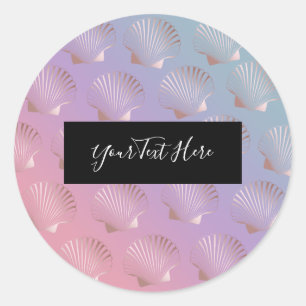Girly rose gold seashell pattern colourful classic round sticker