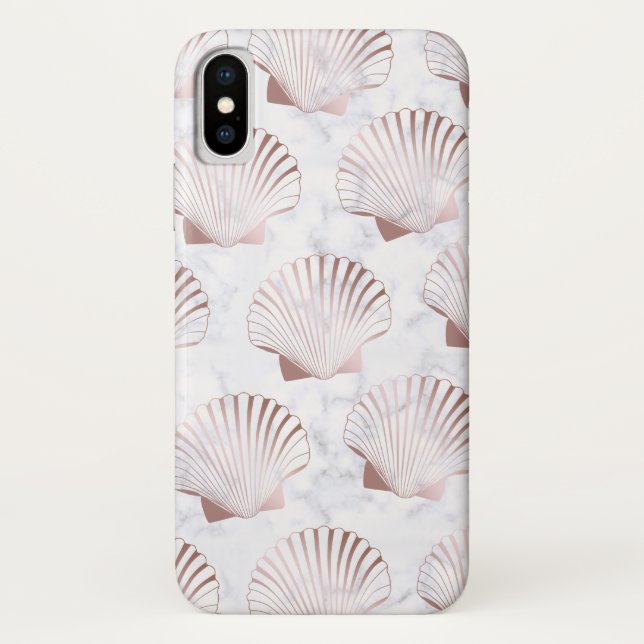 Girly rose gold seashell pattern & white marble Case-Mate iPhone case (Back)