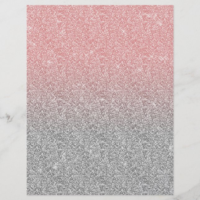 Girly Rose Gold Silver Glitter Ombre Design Custom Letterhead (Front)