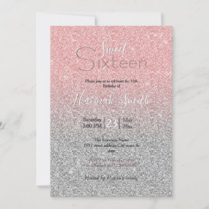 Girly Rose Gold Silver Glitter Ombre Design Invitation