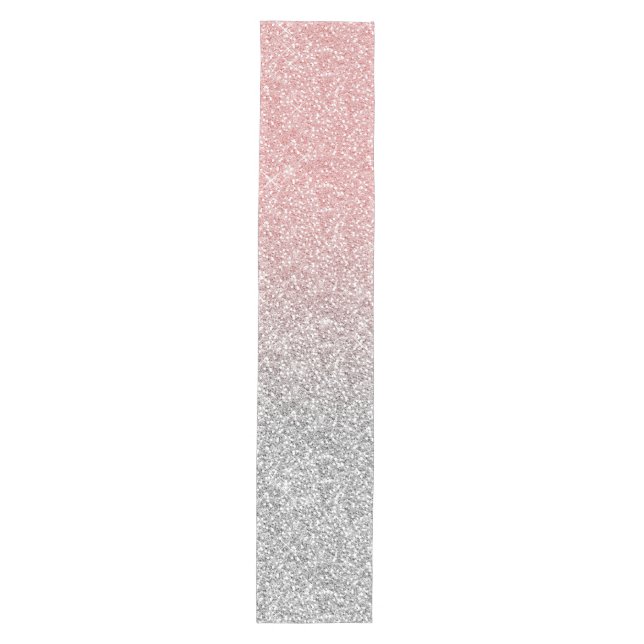 Girly Rose Gold Silver Glitter Ombre Design Medium Table Runner (Front)