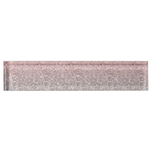 Girly Rose Gold Silver Glitter Ombre Design Nameplate