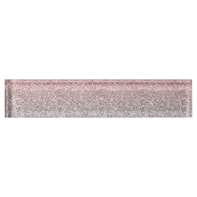 Girly Rose Gold Silver Glitter Ombre Design Nameplate (Front)