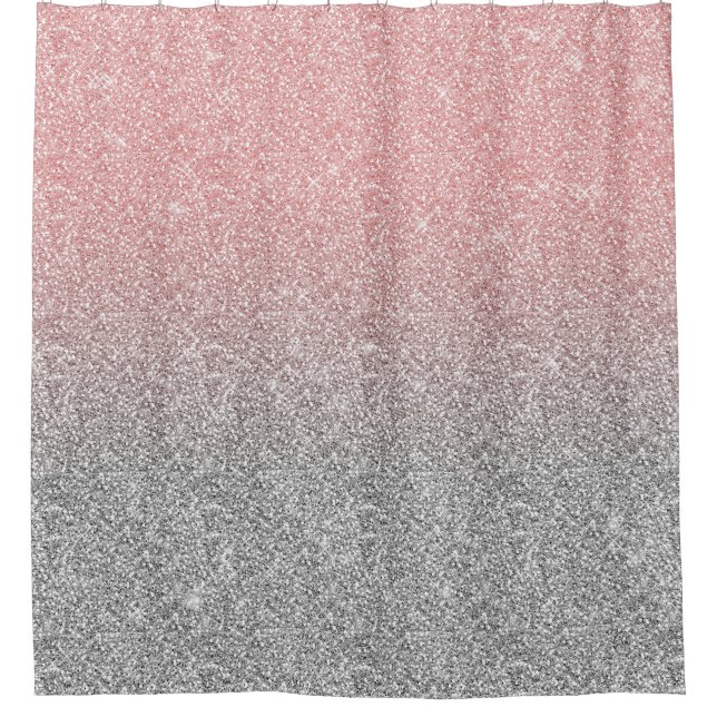 Girly Rose Gold Silver Glitter Ombre Design Shower Curtain (Front)