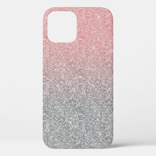 Girly Rose Gold & Silver Ombre Glitter Design iPhone 12 Case