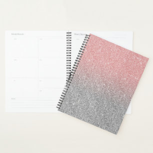 Girly Rose Gold & Silver Ombre Glitter Design Planner