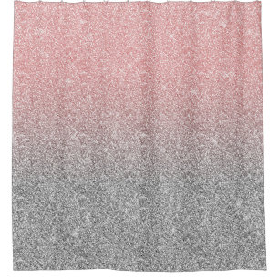 Girly Rose Gold & Silver Ombre Glitter Design Shower Curtain