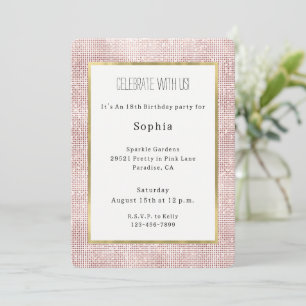Girly Rose Gold Sparkle Birthday Invitation
