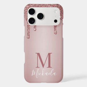Girly Rose Gold Sparkle Glitter Drips Monogram
