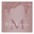 Girly Rose Gold Sparkle Glitter Drips Monogram