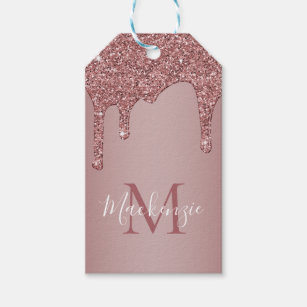 Girly Rose Gold Sparkle Glitter Drips Monogram Gift Tags