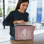 Girly Rose Gold Sparkle Glitter Drips Monogram Laptop Sleeve<br><div class="desc">Girly Rose Gold Sparkle Glitter Drips Monogram laptop sleeve with our trendy faux glitter drips in blush pink/rose gold. Designed by Cedar and String. To personalise further, please click the "customise further" link and use the design tool to modify the design. If you need assistance or matching items, please contact...</div>