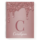 Girly Rose Gold Sparkle Glitter Drips Monogram