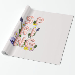 Girly Rose Gold Trendy Flower SPRING Typography Wrapping Paper
