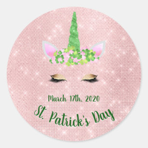 Girly Rose Gold Unicorn St. Patrick's Day Party Classic Round Sticker