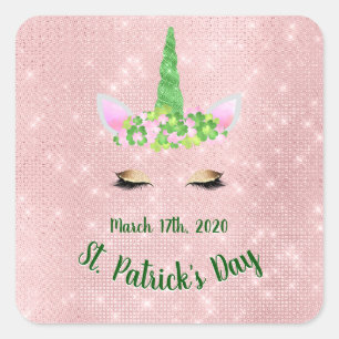 Girly Rose Gold  Unicorn St. Patrick's Day Party Square Sticker