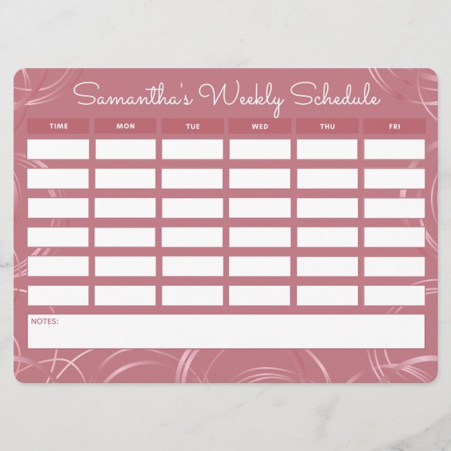 Girly Rose Gold Weekly School Schedule  (Front)