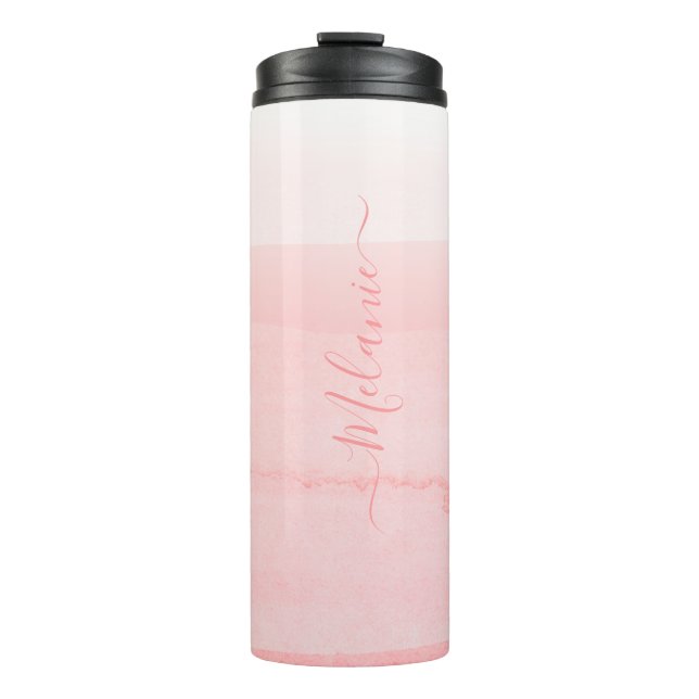Girly rose ombre custom monogrammed thermal tumbler (Front)