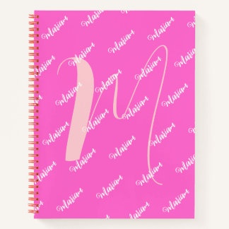 Girly Rose Pink Colour - Initial Name Monogrammed Notebook