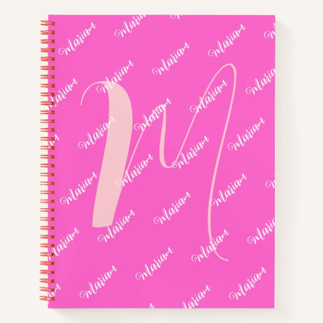 Girly Rose Pink Colour - Initial Name Monogrammed Notebook (Front)