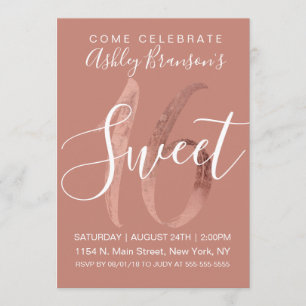 Girly Rose Pink Rose Gold Foil Modern Sweet 16 Invitation