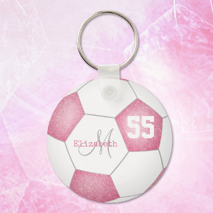 girly rose pink white soccer ball personalised key ring