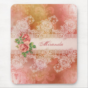 Girly Roses and Lace Personalised Mousepad