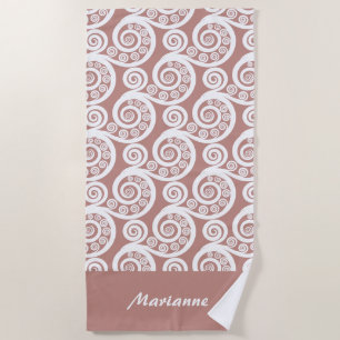 Girly Rosy-Brown Koru Fern Frond Beach Towel