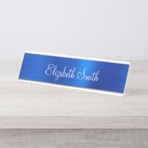 Girly Royal Blue Metallic Foil Desk Name Plate