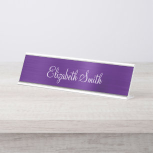 Girly Royal Purple Metallic Foil Desk Name Plate
