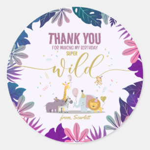 Girly Safari Wild Animal Boho Birthday Party Classic Round Sticker