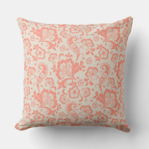 Girly Salmon Floral Pattern Throw Pillow