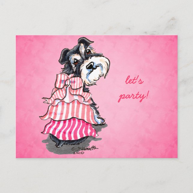 Girly Schnauzer Pink Dress Off-Leash Art™ Postcard (Front)