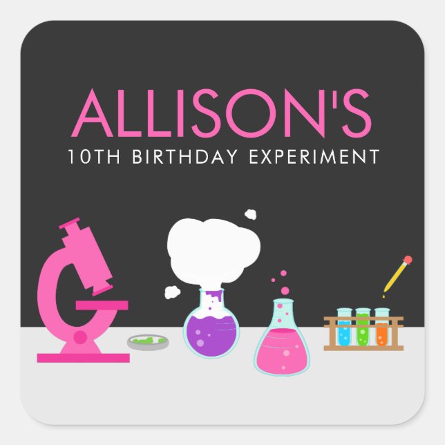 Girly Science Party Square Sticker (Front)