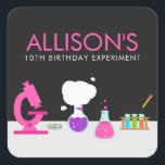 Girly Science Party Square Sticker<br><div class="desc">Do you know a girl who loves science? A science themed party is perfect for the little scientist in your life! Make it an awesome children's birthday party with the Girly Science Party Stickers designed by Enchantfancy Design Company. These square stickers feature a science lab setting complete with things your...</div>