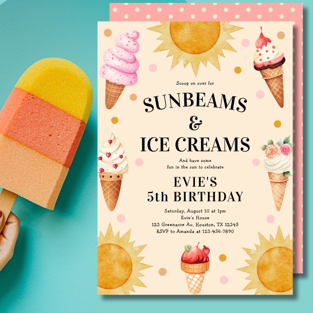 Girly Scoop on Over Ice Cream 5th Birthday Party  Invitation (Creator Uploaded)