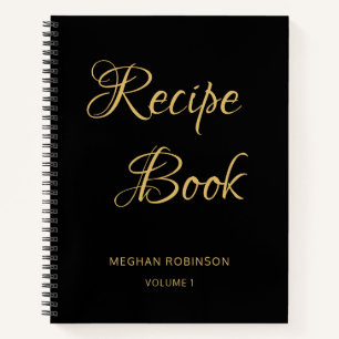 Girly Script Cookbook Black Personalised Recipe Notebook