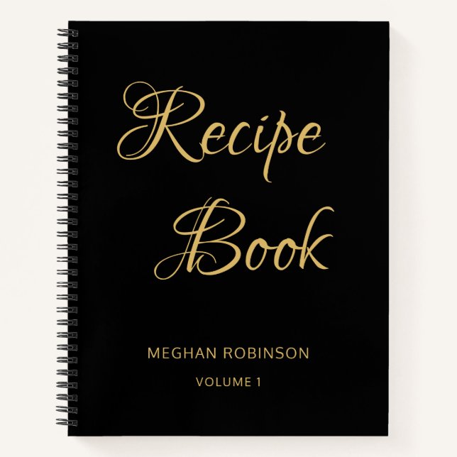 Girly Script Cookbook Black Personalised Recipe Notebook (Front)