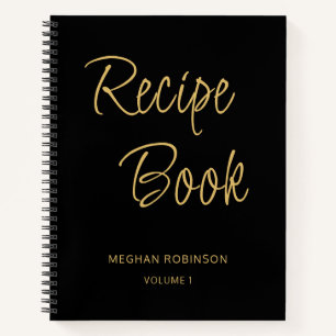 Girly Script Cookbook Black Personalised Recipe Notebook