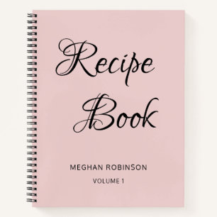 Girly Script Cookbook Blush Personalised Recipe No Notebook