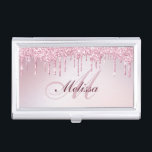 girly script monogram rose gold purple glitter  business card holder<br><div class="desc">unique girly script lettering with girly rose gold purple glitter and elegant text. The text features can be customised.</div>