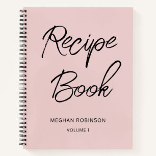 Girly Script Personalised Cookbook Blush Recipe No Notebook