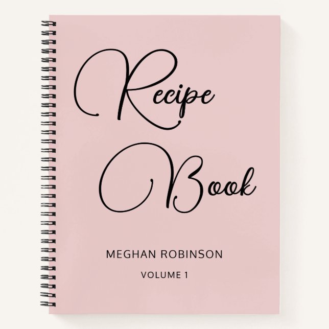Girly Script Personalised Cookbook Blush Recipe Notebook (Front)